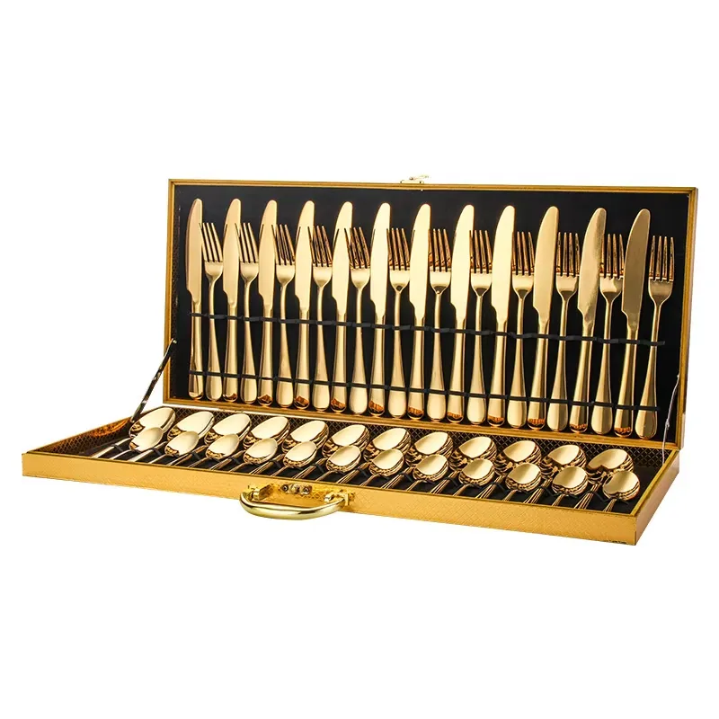 48-Piece Gold Flatware Set for 12 — Presentation Case