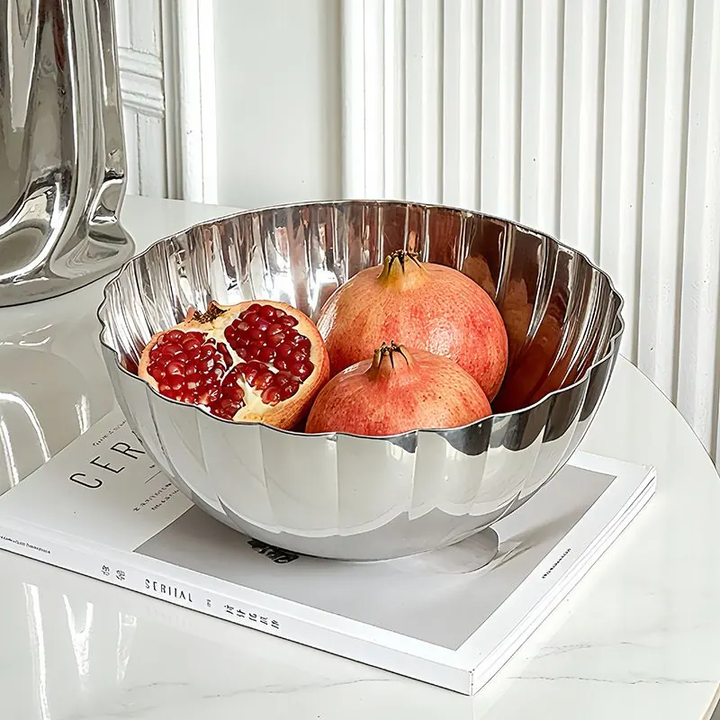 Round Stainless Steel Fruit Platter — Modern Serving Tray with Pedestal
