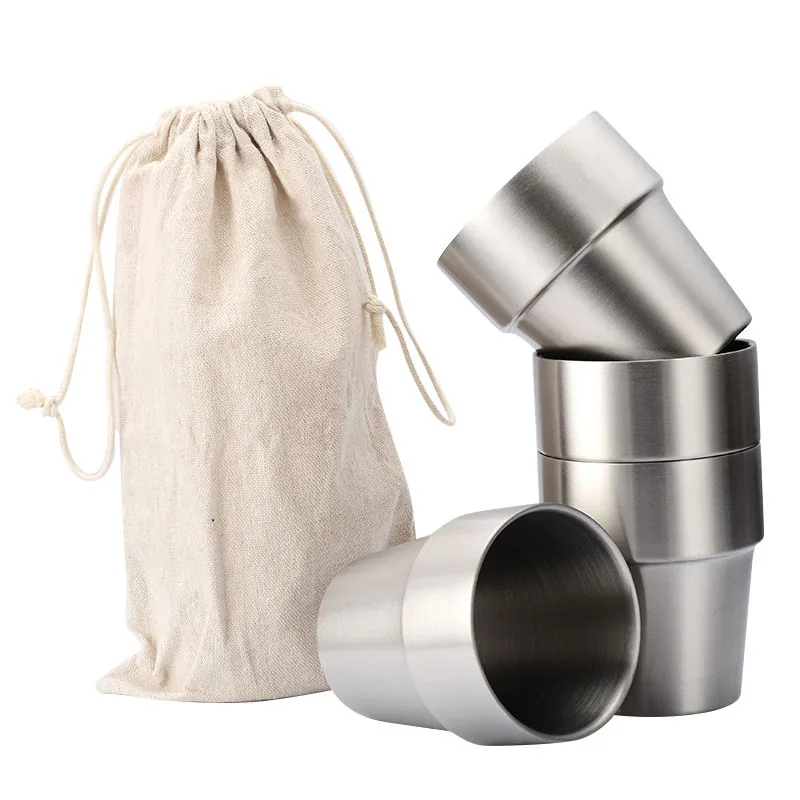 Stackable Stainless Steel Cups 4-Pack with Canvas Bag