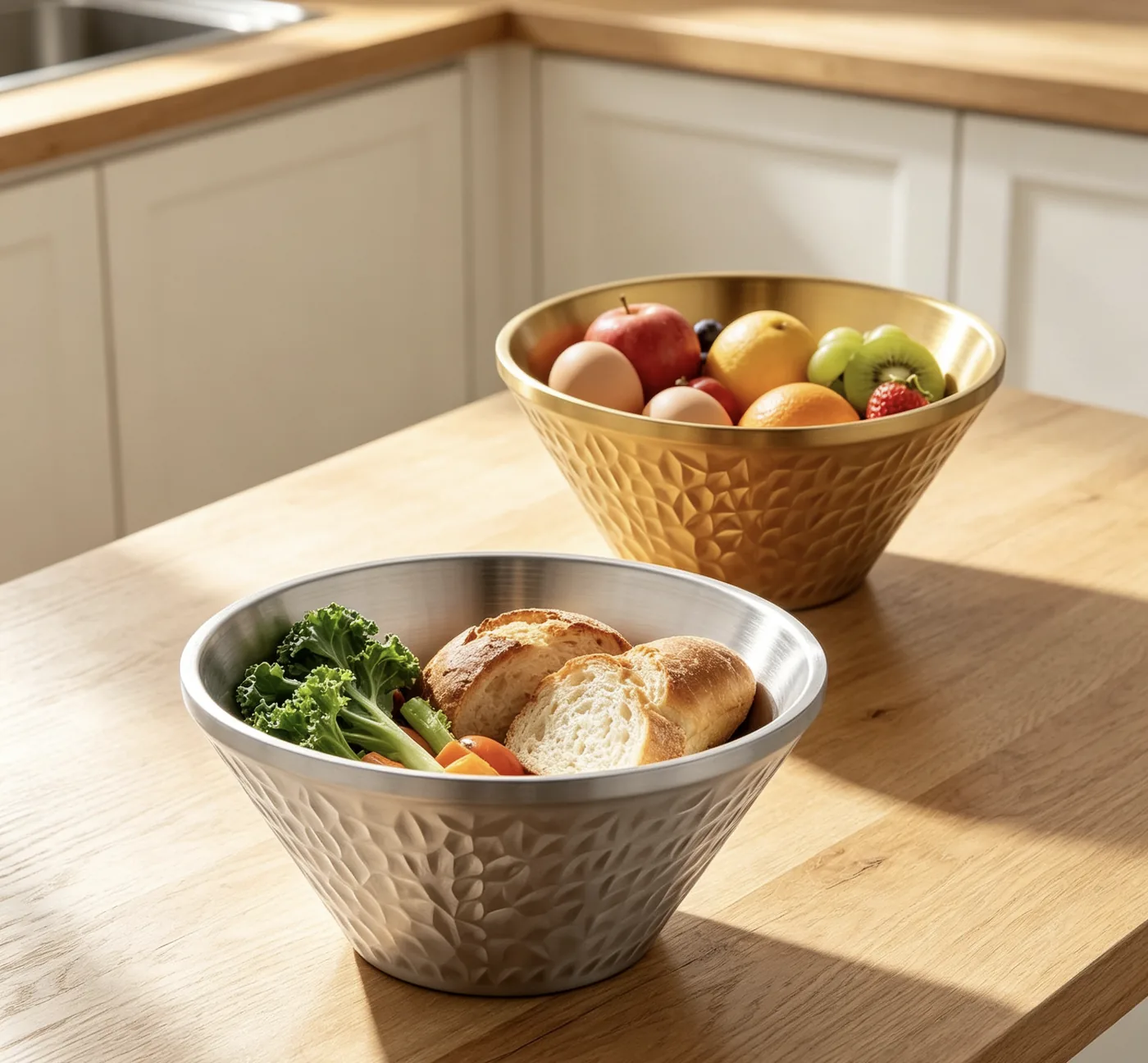 304 Double-Layer Insulated Bowl — Hammered Finish