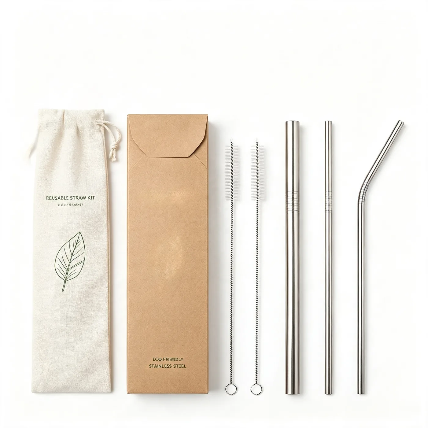 Straw Set with Custom Logo Pouch & Kraft Box