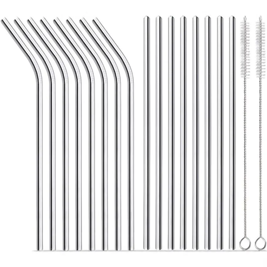 Reusable Stainless Steel Drinking Straws — Matte Black, BPA-Free, with Brush
