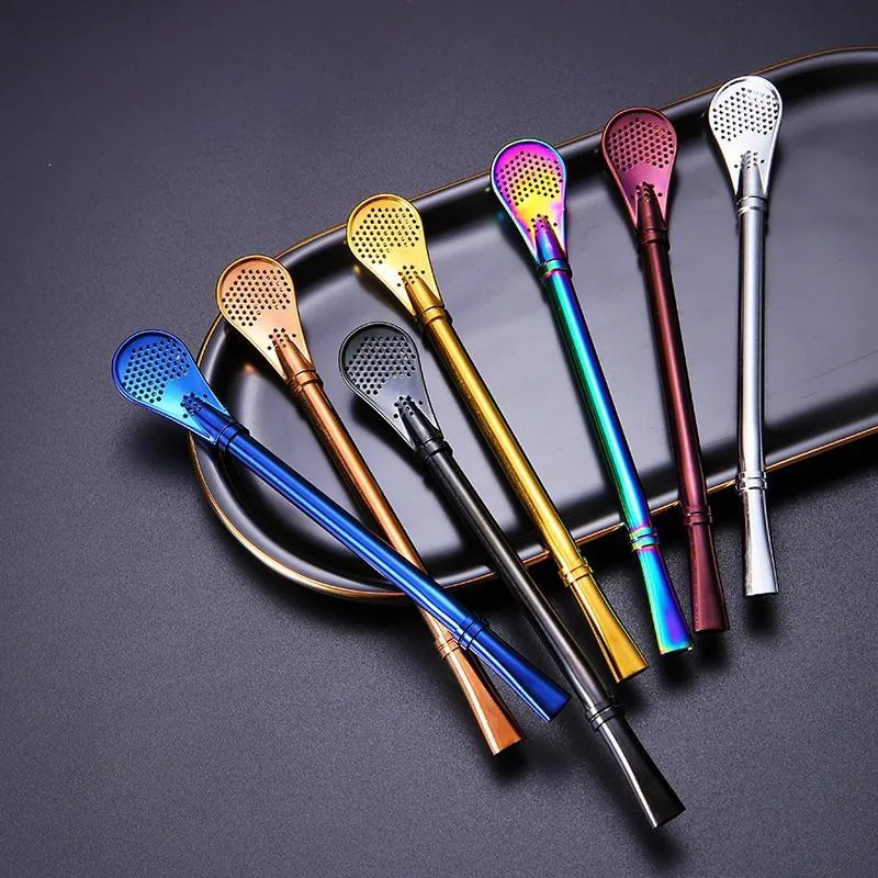 Yerba Mate Bombilla Straws — Spoon Filter, PVD Colors